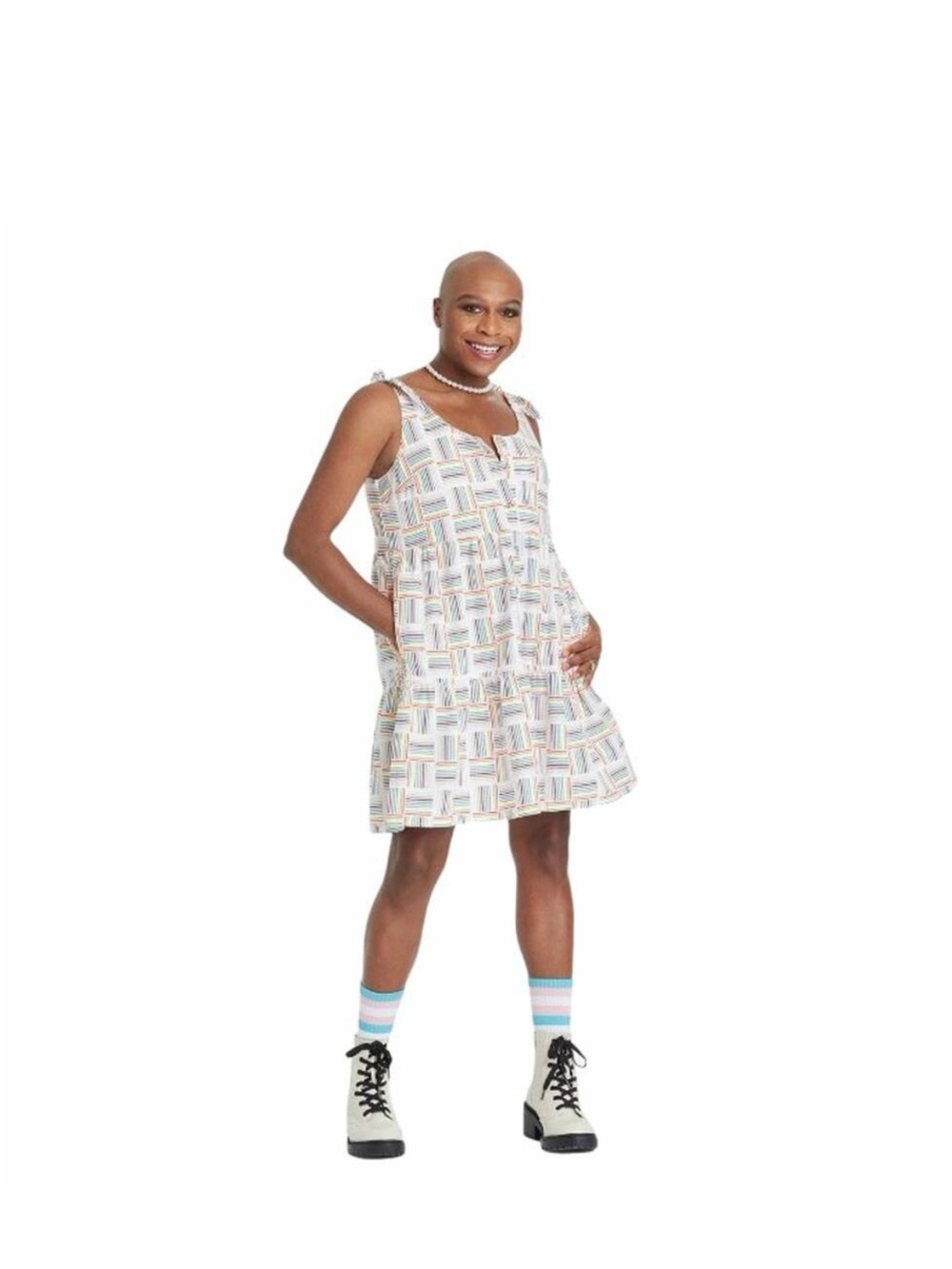 Target Pride Linen/Cotton Pockets Mini Dress with Multicolor Stripe Grid Size S